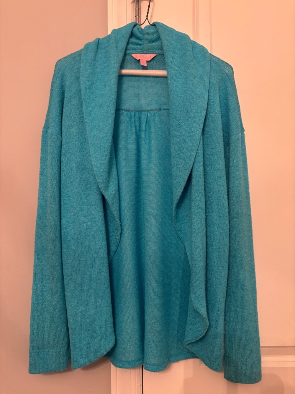 Vintage Lilly Pulitzer Turquoise Open-Front Shawl Collar Cardigan Size XS